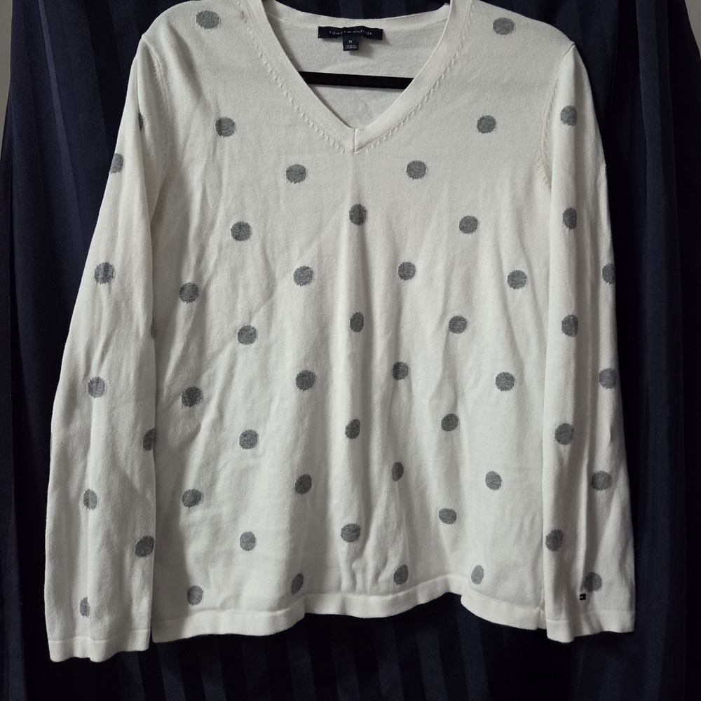 Tommy Hilfiger Women's White And Gray Sweater Size M EUC